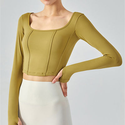 Fishbone Square Neck Ladies Yoga Tops Nude Slim Customized Logo